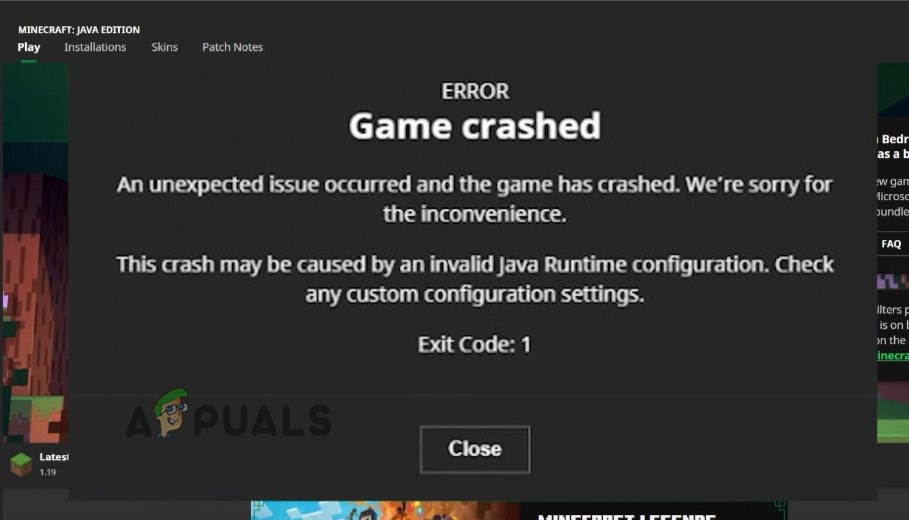 Minecraft Java Edition Exit code Error 1