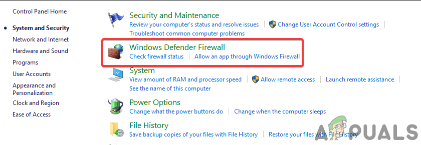 Click on Windows Defender Firewall
