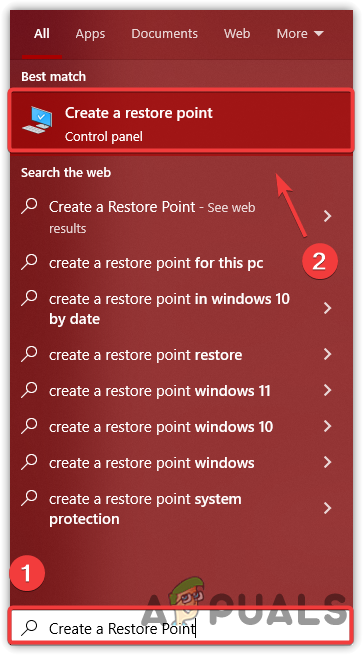 Open Create a Restore Point Settings