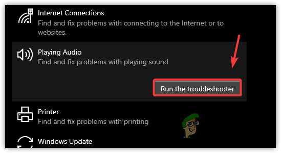 Running Playing Audio Troubleshooter