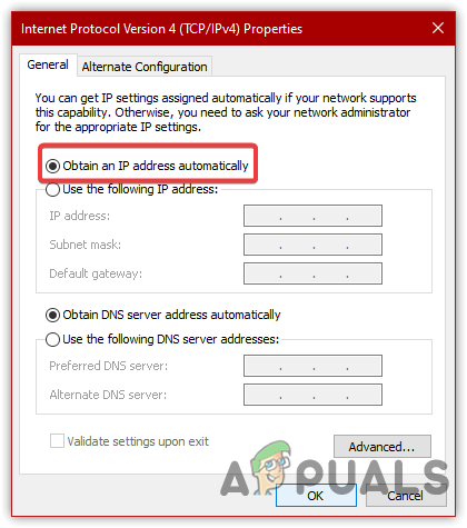Select Obtain DNS Server Address Automatically