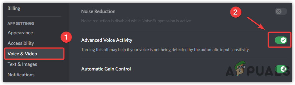 Turning Off Advance Voice Activity Settings