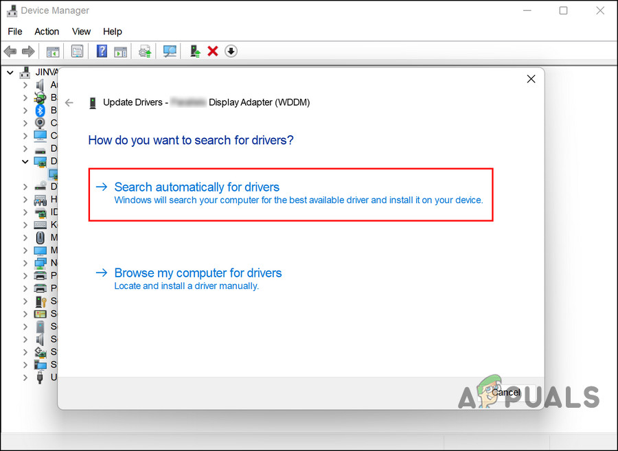 Allow the Device Manager to search for drivers in the system