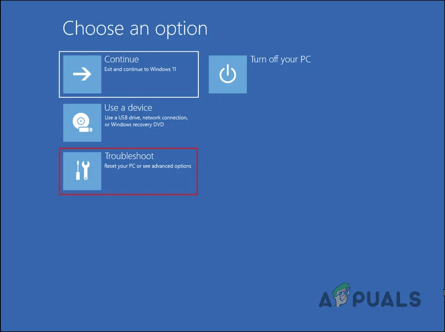 Choose Troubleshoot from the options