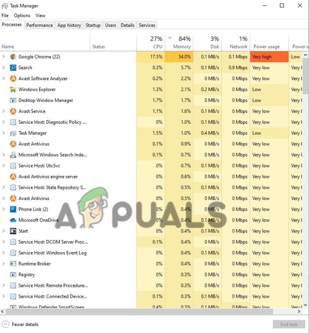 Close background apps using task manager
