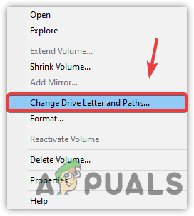 Clicking Change Drive Letter and Path