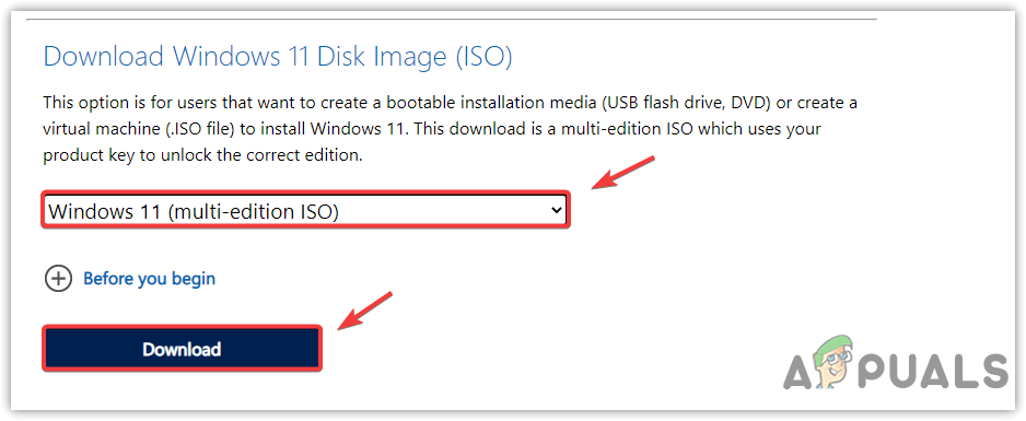 Selecting Windows 11 Multi Edition ISO