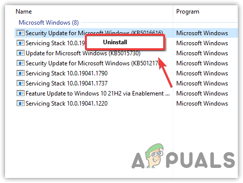 Uninstalling Windows Update From Control Panel