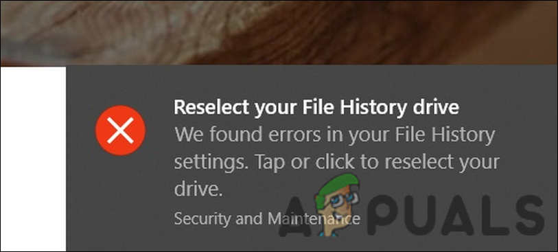 We found errors in your File History settings Error Message