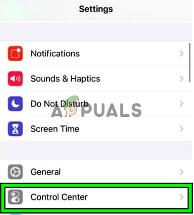 Open Control Center in iPhone Settings