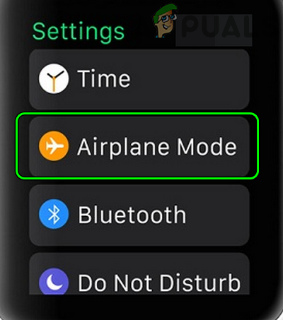 Open Airplane Mode of the Apple Watch
