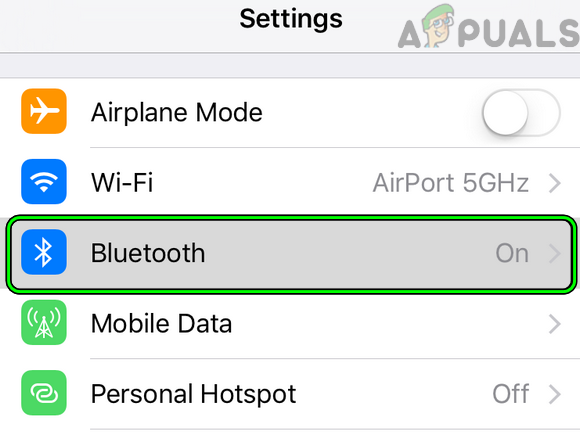 Open Bluetooth in the iPhone Settings