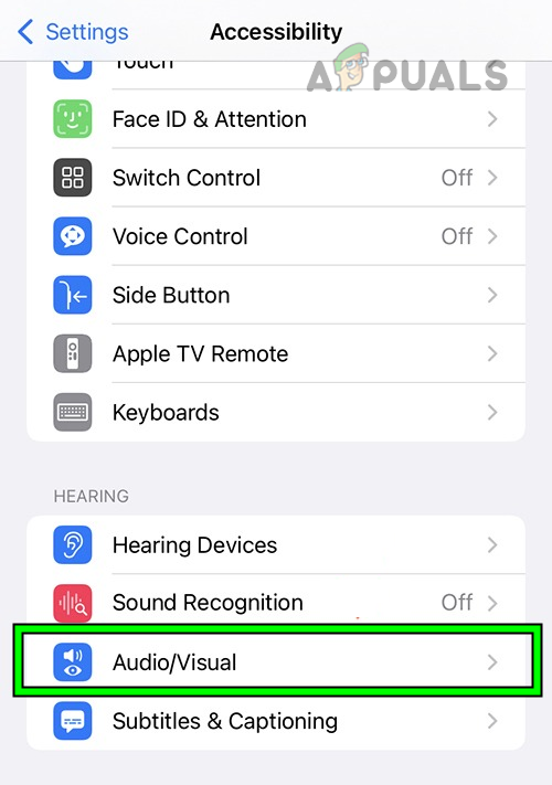 Open Audio Visual in the Accessibility Settings of the iPhone