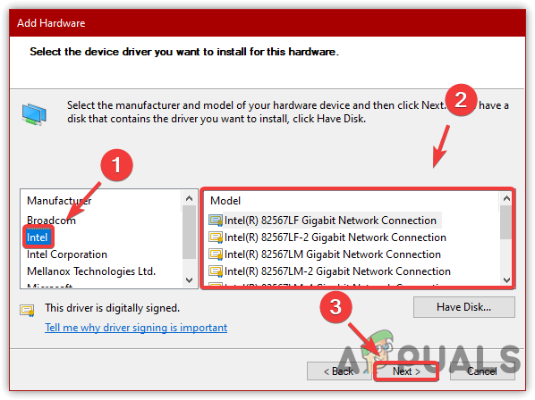 Choosing Network Adapter As Per The Model Number