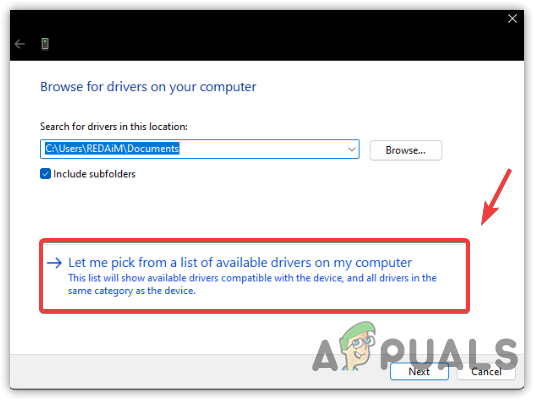 Clicking Let Me Pick From A List Of Available Drivers On My Computer