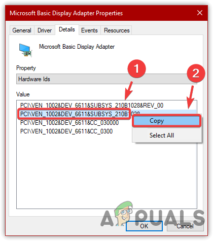 Copying Hardware Ids For Microsoft Display Adapter