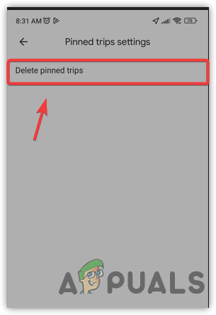Tapping Delete Pinned Trips