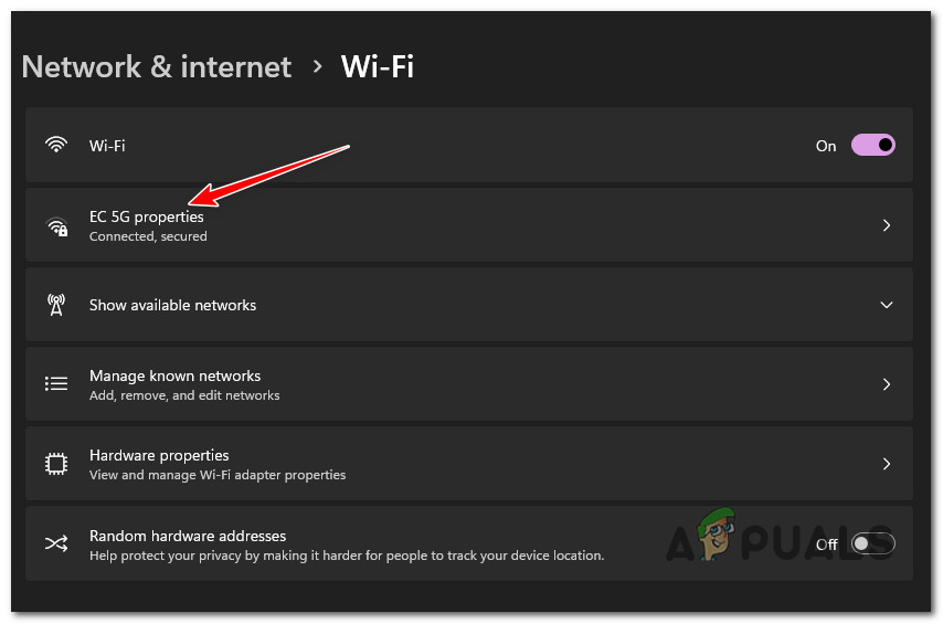 Access the Properties menu of Wi-Fi Connection