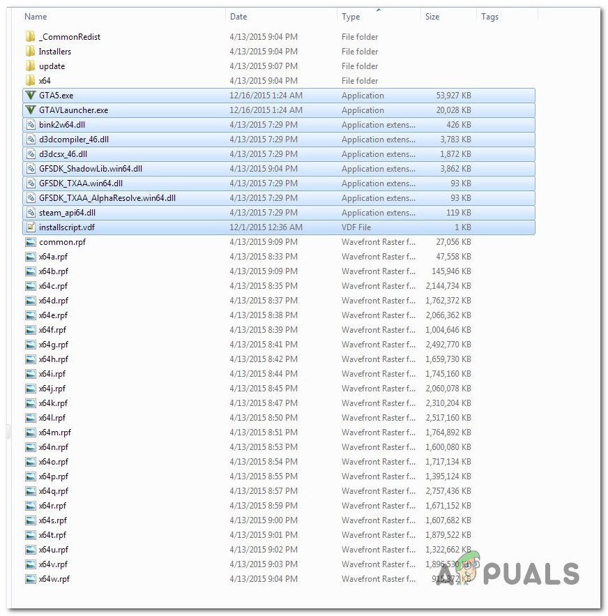 Example of a 'clean' GTA V folder