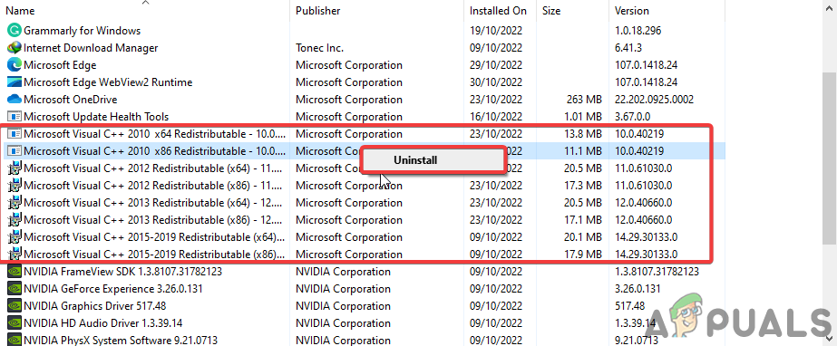 Locate and uninstall all old Microsoft Visual C++
