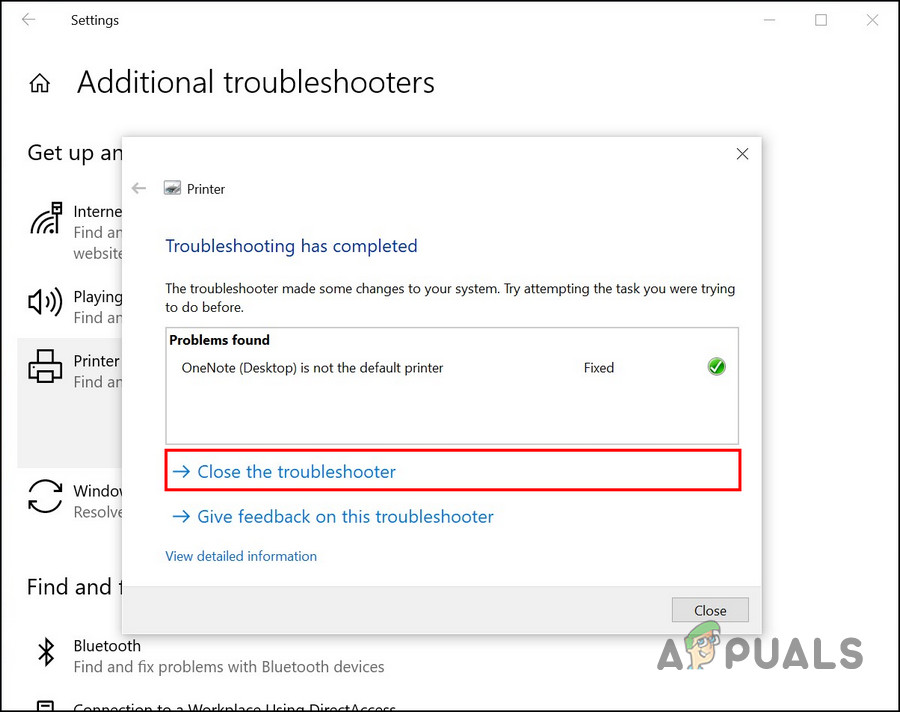 Choose to exit the troubleshooter