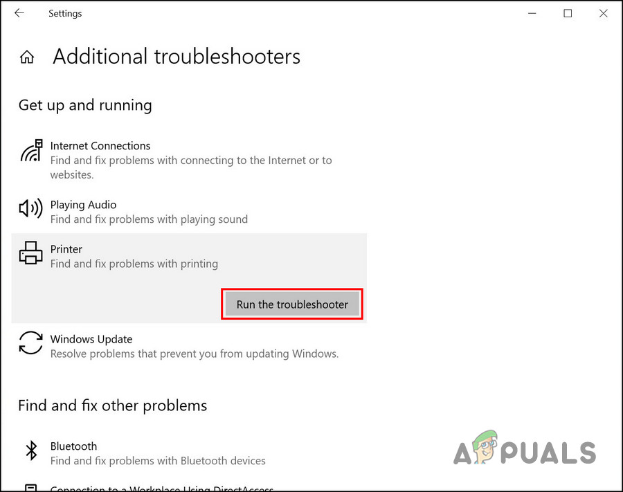 Click on Run the troubleshooter button