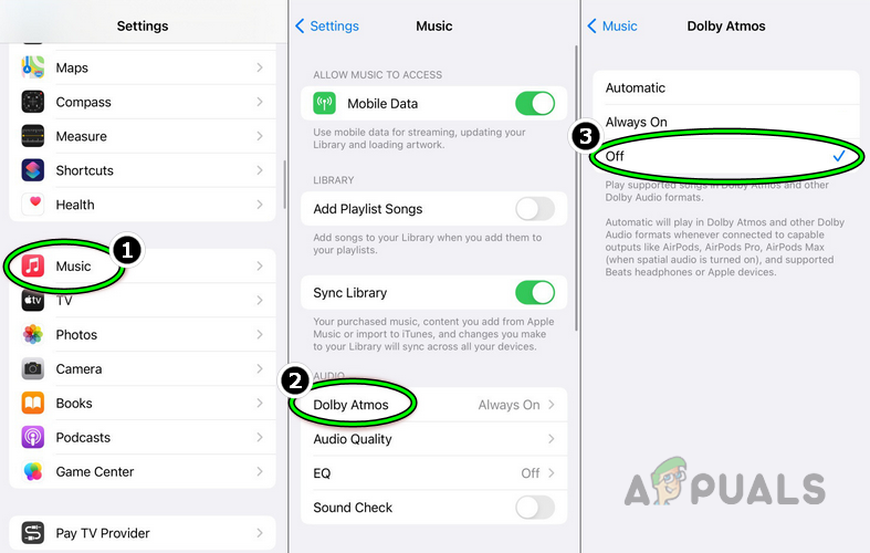 Disable Dolby Atmos in the iPhone Music Settings