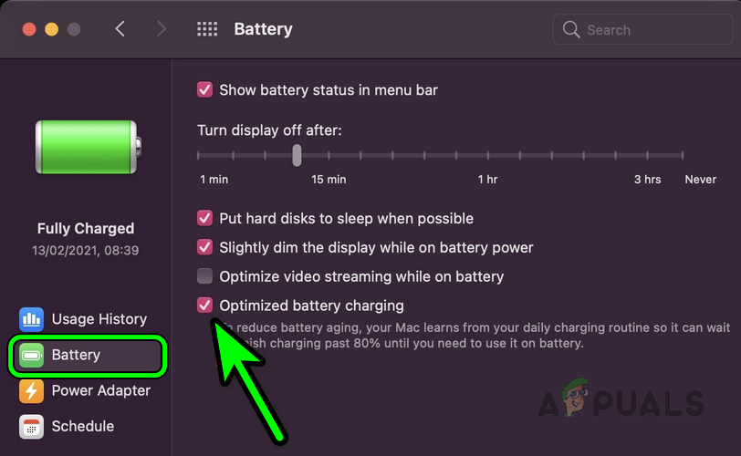 Disable Optimized Battery Charging on a MacBook