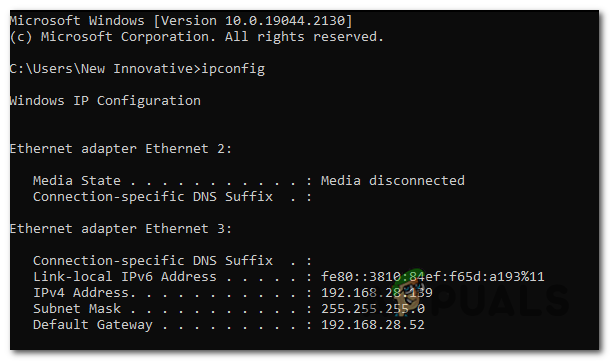 Fetching the Default Gateway IP address via the command prompt 
