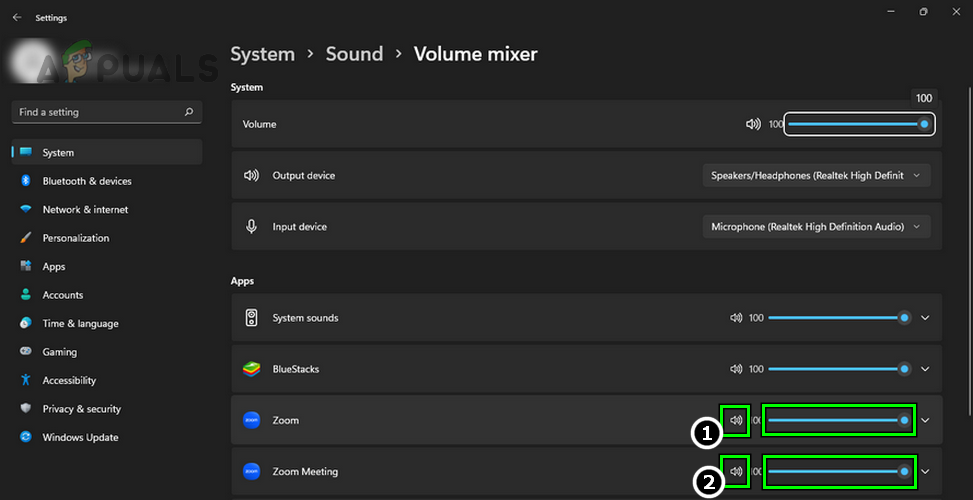 Unmute Zoom in the PC's Volume Mixer