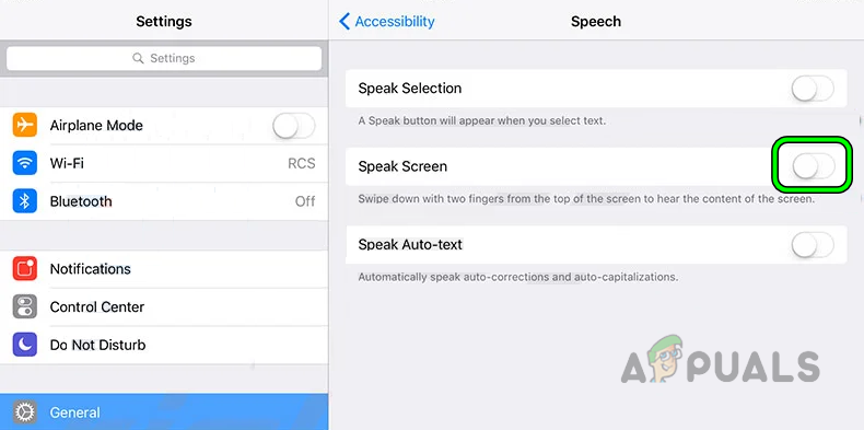 Disable Speak Screen in the iPad's Accessibility Settings