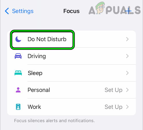 Open Do not Disturb in the Focus Settings of the iPhone