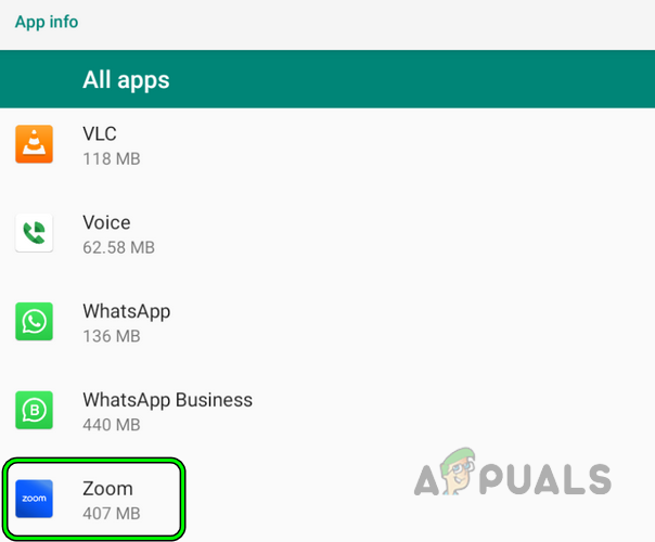 Open Zoom in the Android Phone Apps List