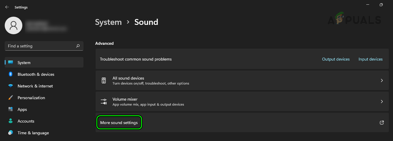 Open More Sound Settings in the Windows Settings