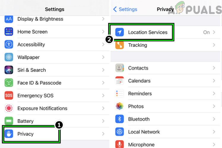 Open Location Services in the iPhone's Privacy Settings