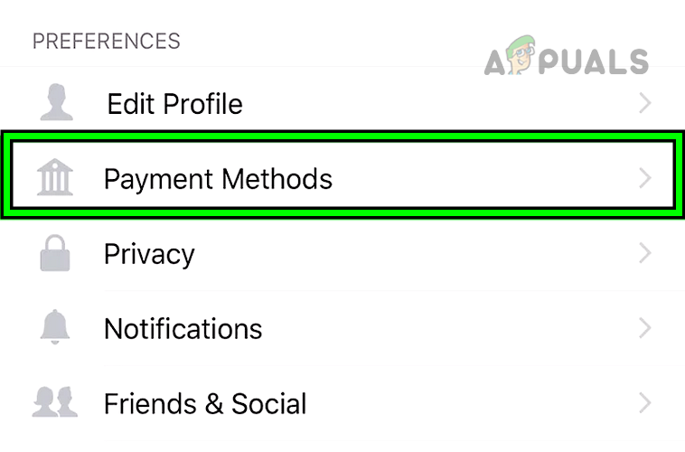 Open Payment Methods in the Venmo App Settings