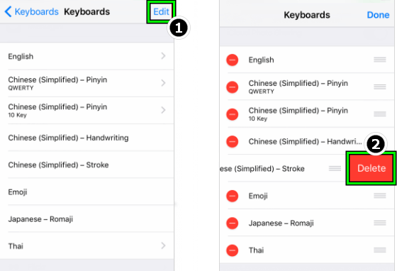 Delete Keyboards in the iPad's Keyboard Settings