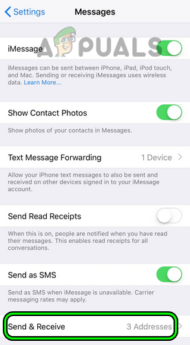 Open Send & Receive in the iPhone's iMessage Settings