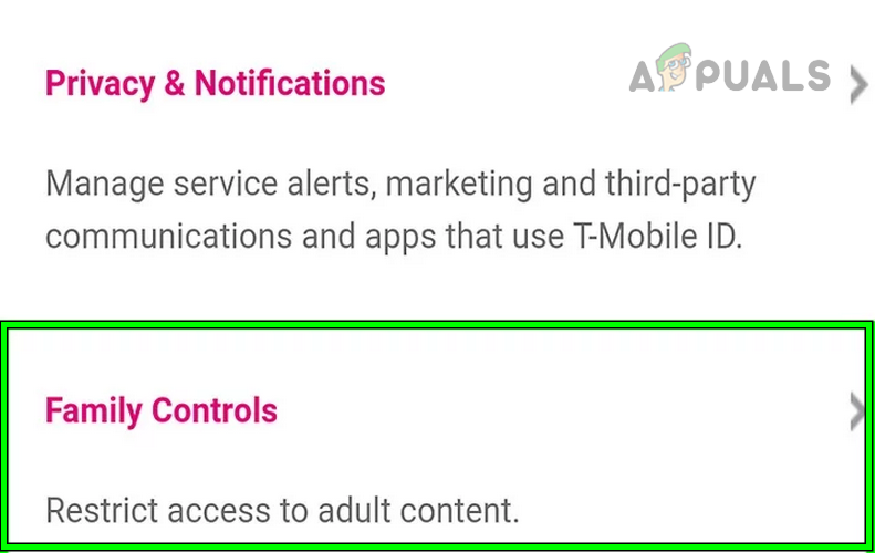 Open Family Controls of the T-Mobile App