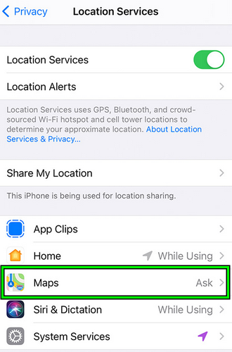 Open Maps in the iPhone's Location Services