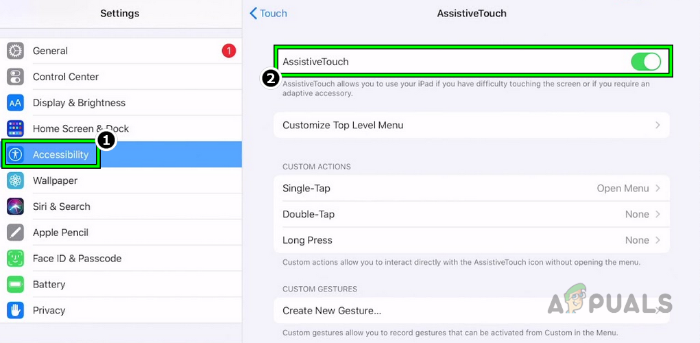Disable AssitiveTouch in the iPad's Settings