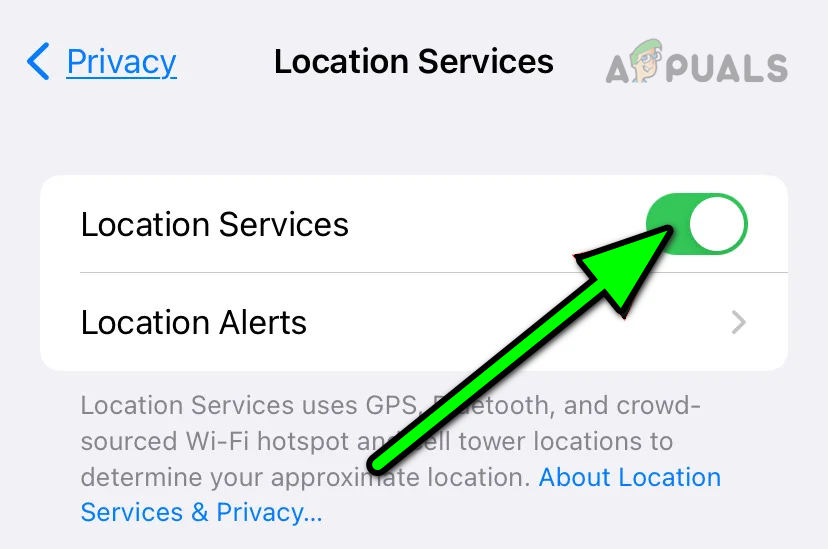 Disable Location Services in the Privacy Settings of the iPhone