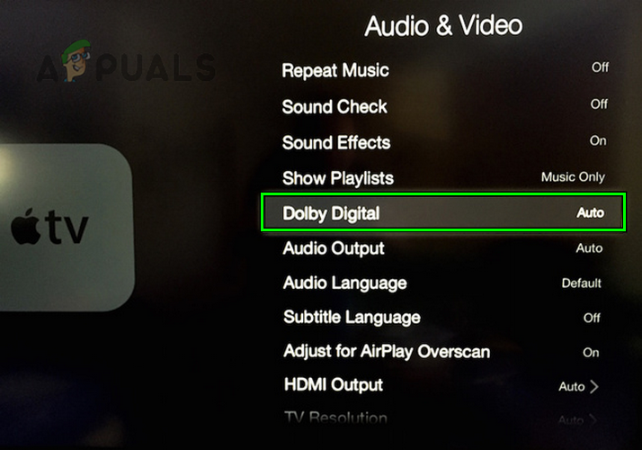 Disable Dolby Digital in the Audio Video Settings of the Apple TV