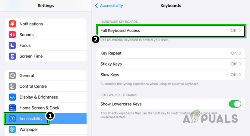 Disable Full Keyboard Access in the iPad's Accessibility Settings