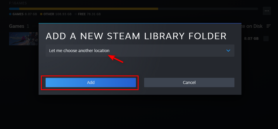 Adding game folder to Steam Library Folders
