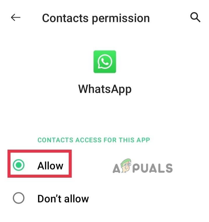 Allowing the Contacts access of Whatsapp