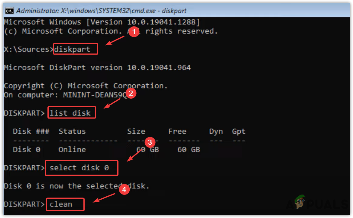 Cleaning disk using diskpart utility