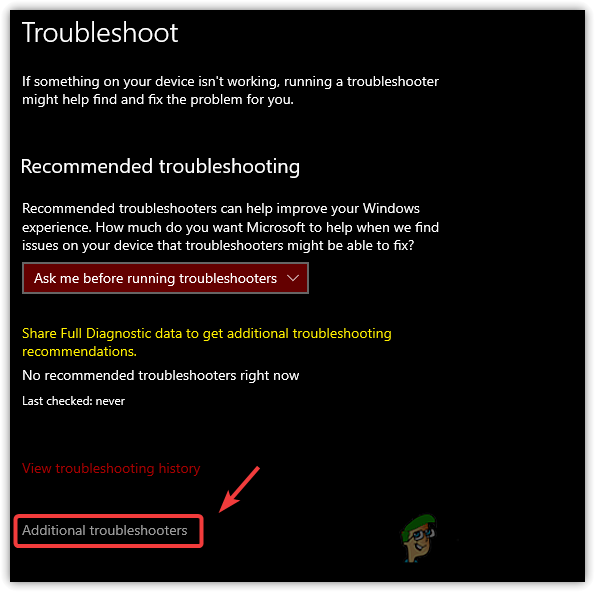 Clicking Additional Troubleshooters