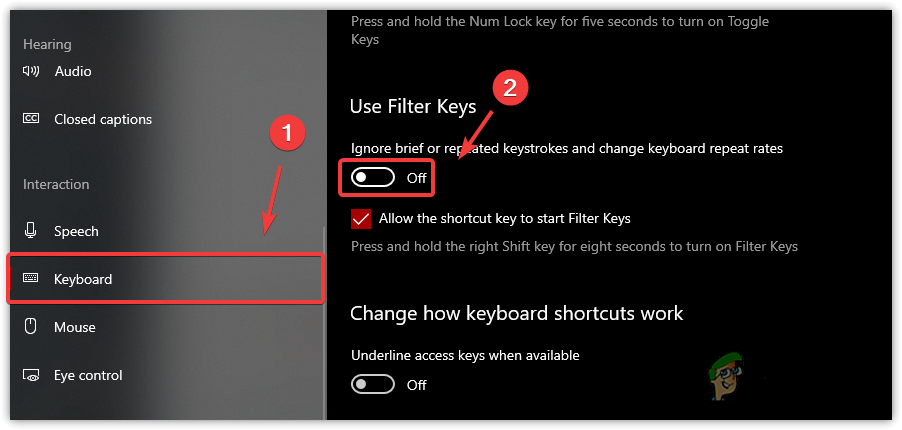 Disabling Filter Keys On Windows