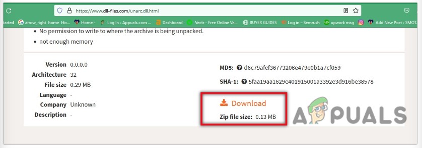 Download the Unarc.dll Zip File